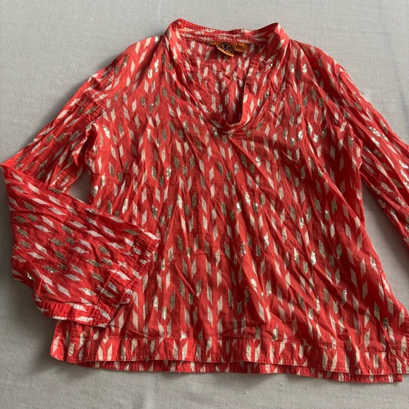Tory Burch Tops - Tory Burch Ikat Sequin Tunic Top Red Gold Cotton Size 12 | Boho Chic